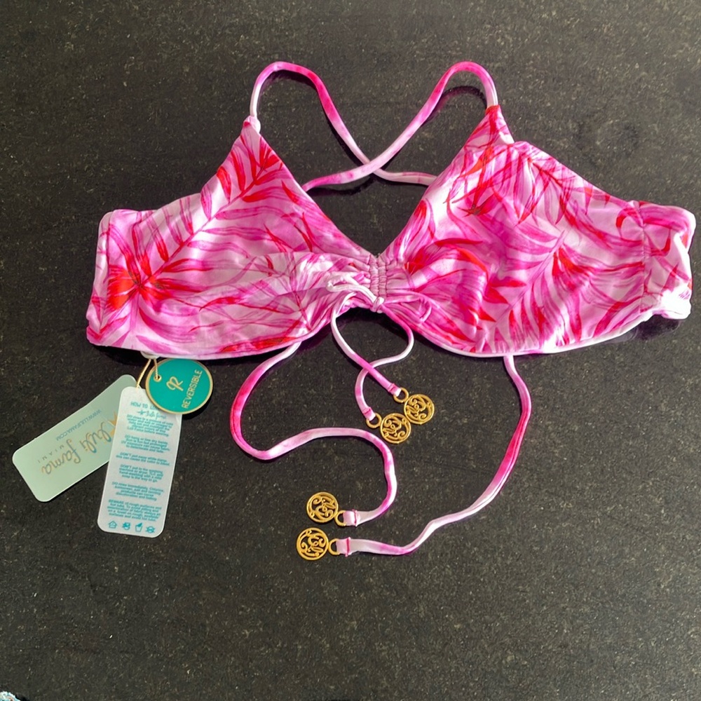 Luli Fama Bamboleo reversible fuchsia drawstring bralette bikini top